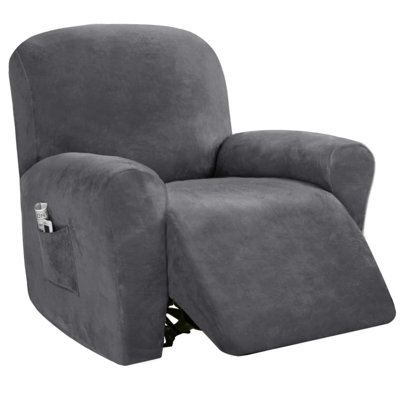 PrinceDeco Velvet Recliner Couch Covers - 4-Piece Set, Non-Slip, Thick & Soft, Grey - Image 1